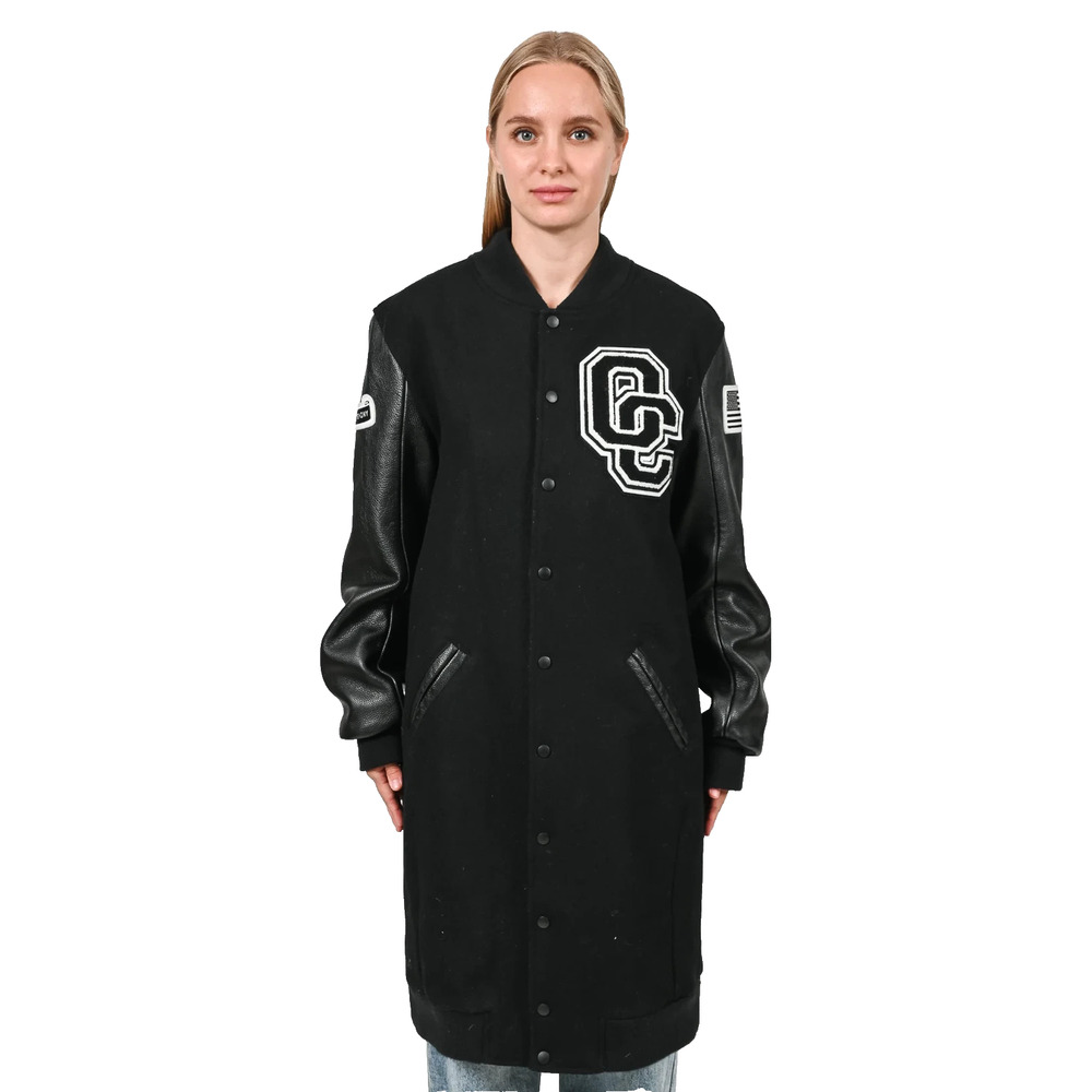 Opening Ceremony OC Long Varsity Jacket Coat Black Leather Wool Blend XS NWT